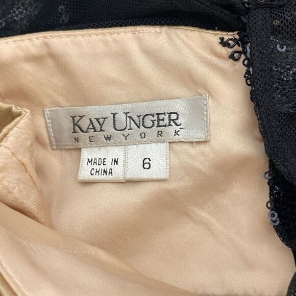 Kay Unger Women's Black Sequined Sheer Satin Sleeveless Sheath Dress Size 6 - Picture 7 of 7